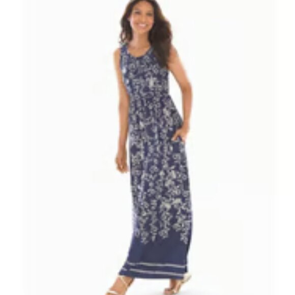 Soma Dresses & Skirts - Soma Women's Crew Neck Sleeveless Navy & White Floral Maxi Dress Size Large